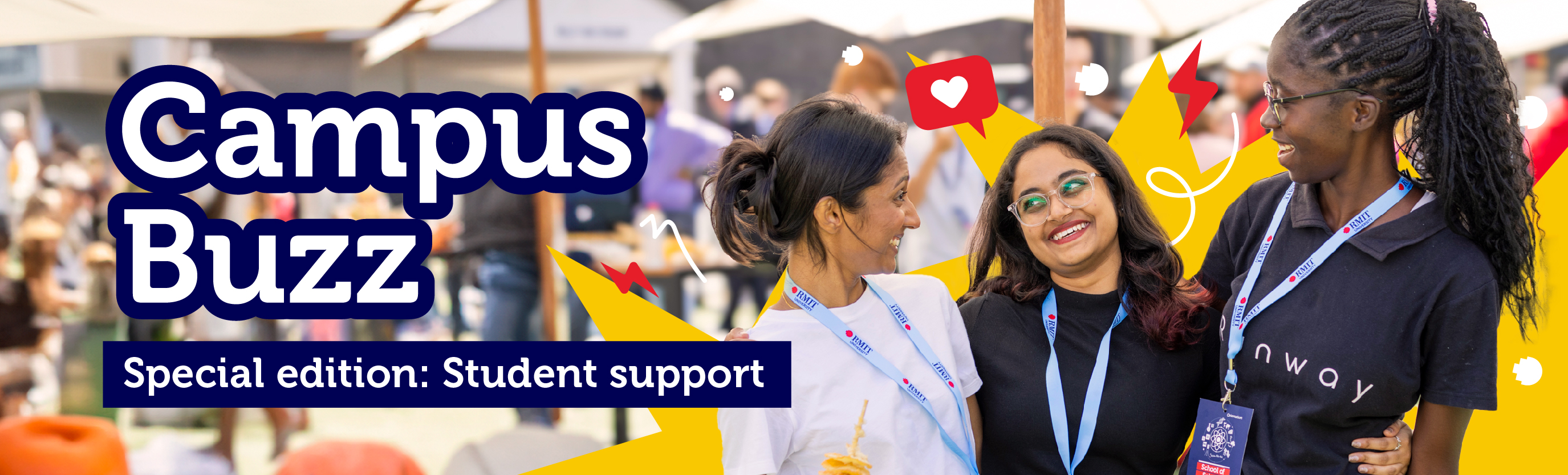 Campus Buzz banner with Campus Buzz, special edition: Student support written below