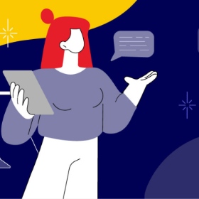 Cartoon holding an ipad